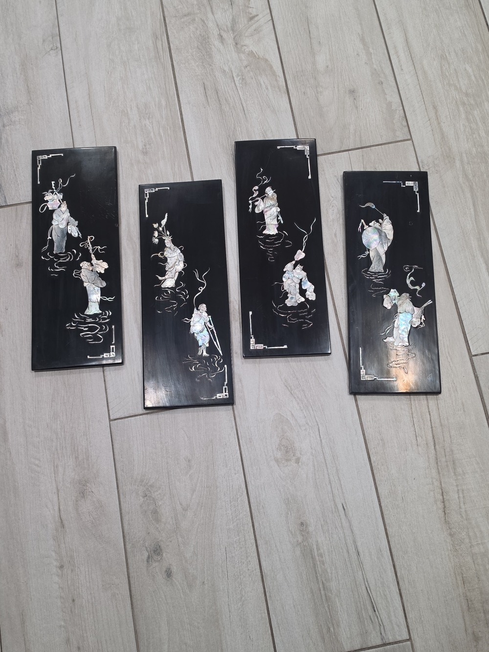 Black Mother-of-Pearl Inlay Wall Plaques - Set of 4